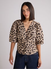 Ro&Zo Animal 100% Cotton Twist Front Leopard Print Blouse - Image 4 of 6