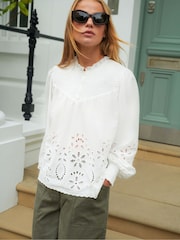 Ro&Zo White Cut-Out Broderie 100% Cotton Blouse - Image 1 of 7