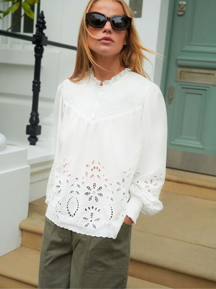 Ro&Zo White Cut-Out Broderie 100% Cotton Blouse - Image 1 of 7