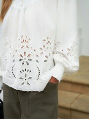 Ro&Zo White Cut-Out Broderie 100% Cotton Blouse - Image 4 of 7