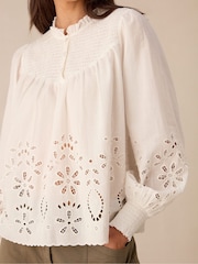 Ro&Zo White Cut-Out Broderie 100% Cotton Blouse - Image 6 of 7