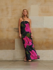 Ro&Zo Pink Kira Floral Satin Bandeau Dress - Image 1 of 8