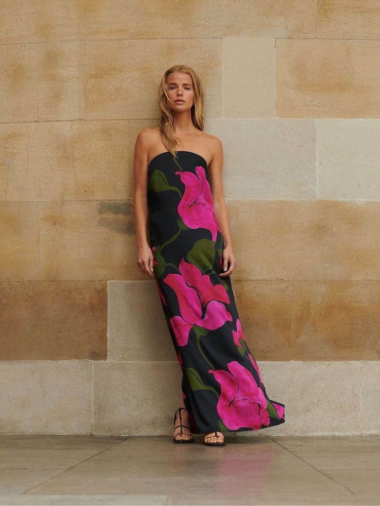 Ro&Zo Pink Kira Floral Satin Bandeau Dress - Image 1 of 8