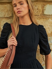 Ro&Zo Black Ro&Zo 100% Cotton Puff Sleeve Midi Black Dress - Image 2 of 7