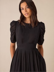 Ro&Zo Black Ro&Zo 100% Cotton Puff Sleeve Midi Black Dress - Image 5 of 7