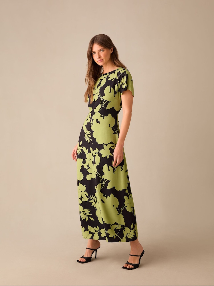 Grün - Ro&Zo Victoria Green Floral Print Flutter Sleeve Dress - Bild 1 von 3