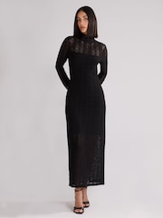 Ro&Zo Black Lace High Neck Midi Dress - Image 1 of 4