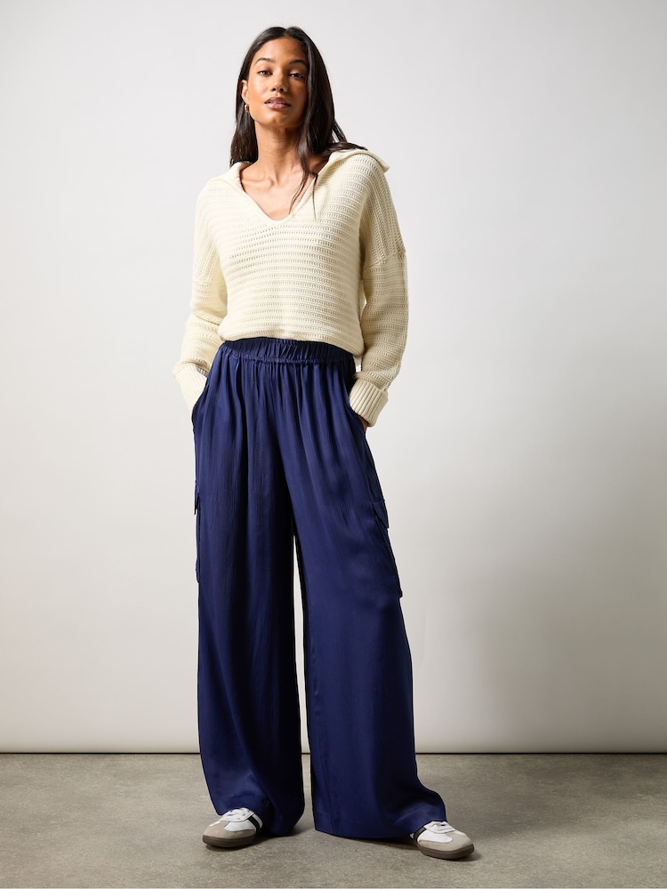 Ro&Zo Blue Satin Cargo Trousers - Image 1 of 5 Ro&Zo Blue Satin Cargo Trousers - Image 1 of 5