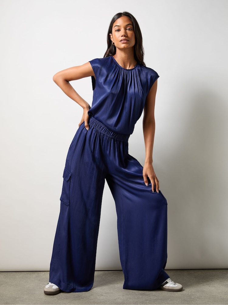 Ro&Zo Blue Satin Cargo Trousers - Image 2 of 5 Ro&Zo Blue Satin Cargo Trousers - Image 2 of 5