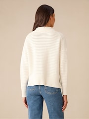 Ro&Zo Cream Knitted Collared V-Neck 100% Cotton Jumper - Image 2 of 7