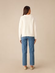 Ro&Zo Cream Knitted Collared V-Neck 100% Cotton Jumper - Image 4 of 7