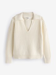 Ro&Zo Cream Knitted Collared V-Neck 100% Cotton Jumper - Image 7 of 7