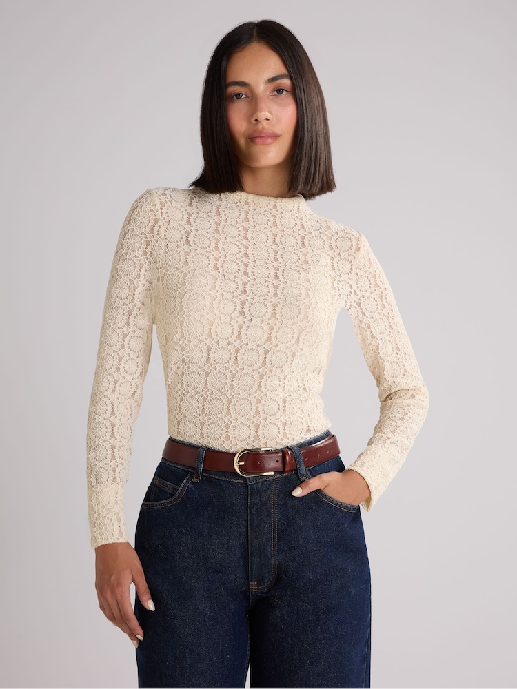 Ro&Zo White Lace High Neck Top - Image 1 of 3