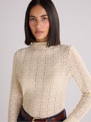 Ro&Zo White Lace High Neck Top - Image 2 of 3