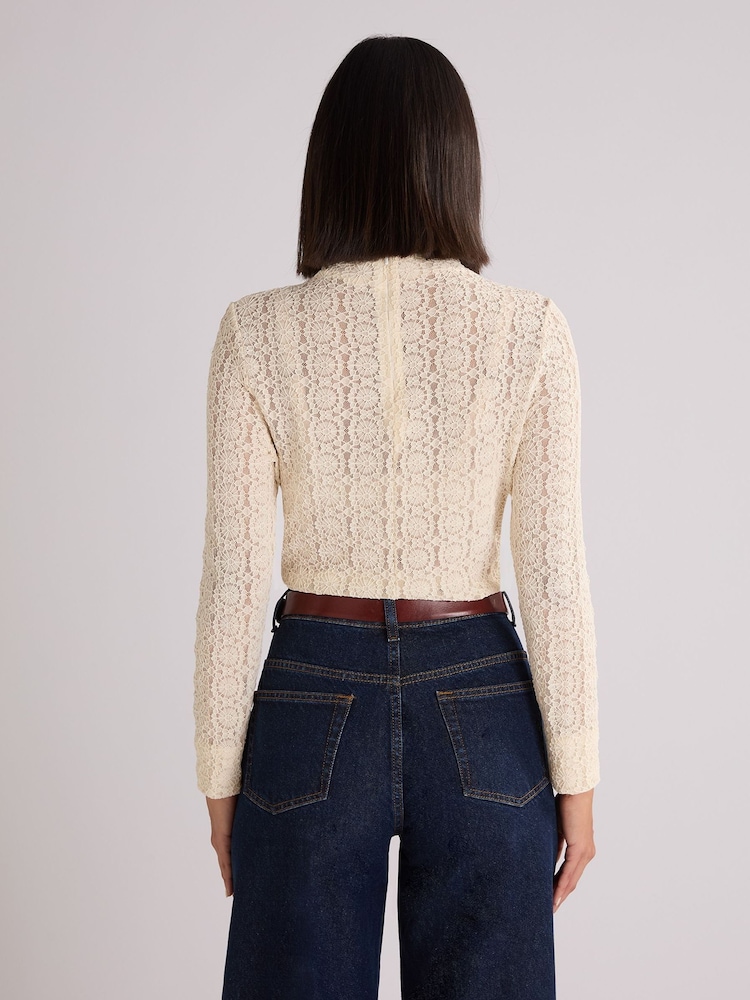 Ro&Zo White Lace High Neck Top - Image 3 of 3