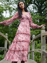 Ro&Zo Pink Snake Print Frill Detail Maxi Dress - Image 1 of 9