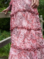 Ro&Zo Pink Snake Print Frill Detail Maxi Dress - Image 2 of 9