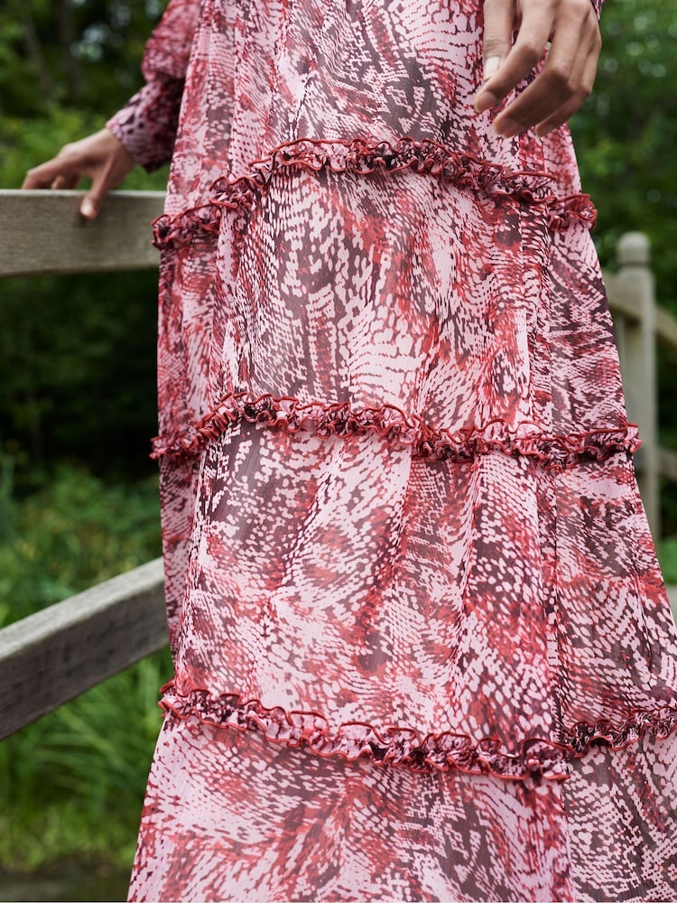 Ro&Zo Pink Snake Print Frill Detail Maxi Dress - Image 2 of 9