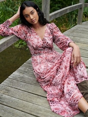 Ro&Zo Pink Snake Print Frill Detail Maxi Dress - Image 4 of 9