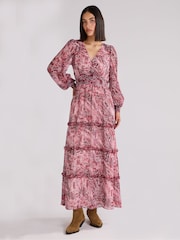 Ro&Zo Pink Snake Print Frill Detail Maxi Dress - Image 5 of 9