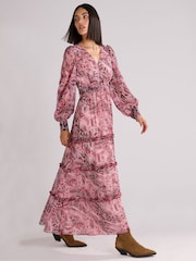 Ro&Zo Pink Snake Print Frill Detail Maxi Dress - Image 6 of 9
