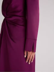 Ro&Zo Burgundy Red Satin Twist Front Shirt Dress - Image 5 of 6