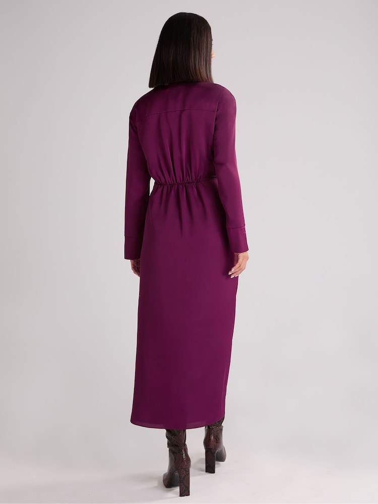 Ro&Zo Burgundy Red Satin Twist Front Shirt Dress - Image 6 of 6