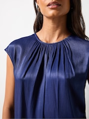 Ro&Zo Blue Satin Gathered Front Top - Image 3 of 5