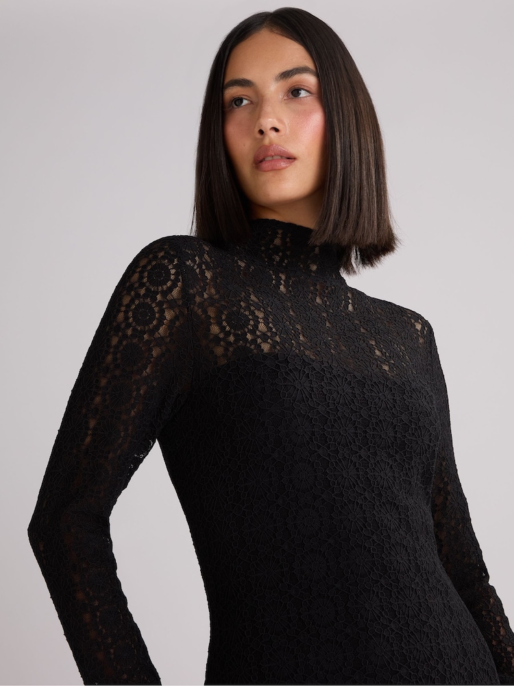 Ro&Zo Petite Lace High Neck Midi Dress - Изображение 2 из 4