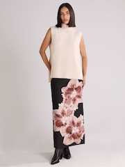 Ro&Zo Black Mono Floral Placement Print Skirt - Image 1 of 3