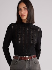 Ro&Zo Black Lace High Neck Top - Image 1 of 3