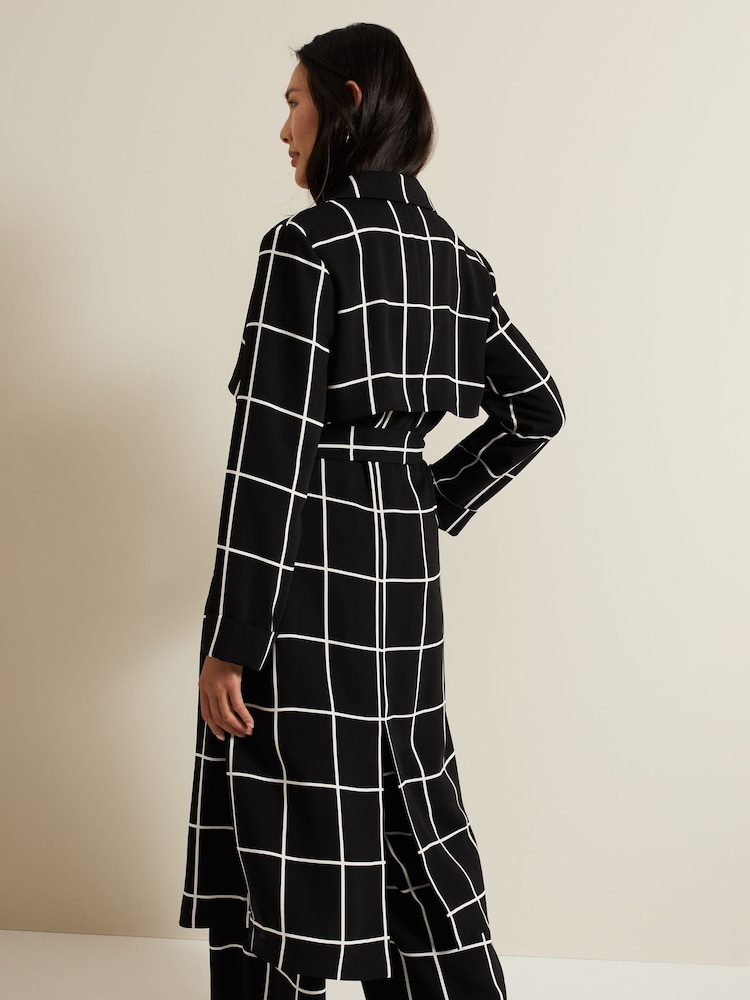 Phase Eight Black Aspen Check Drape Trench Coat - Image 2 of 6