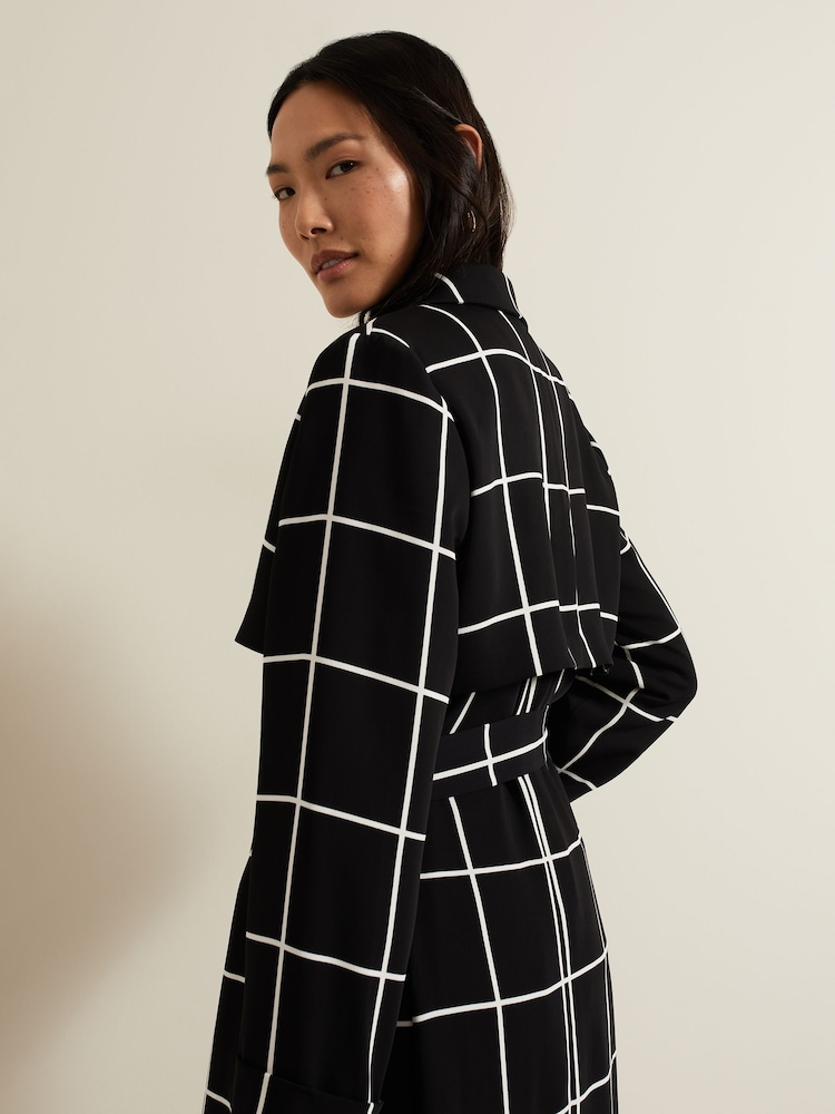 Phase Eight Black Aspen Check Drape Trench Coat - Image 6 of 6