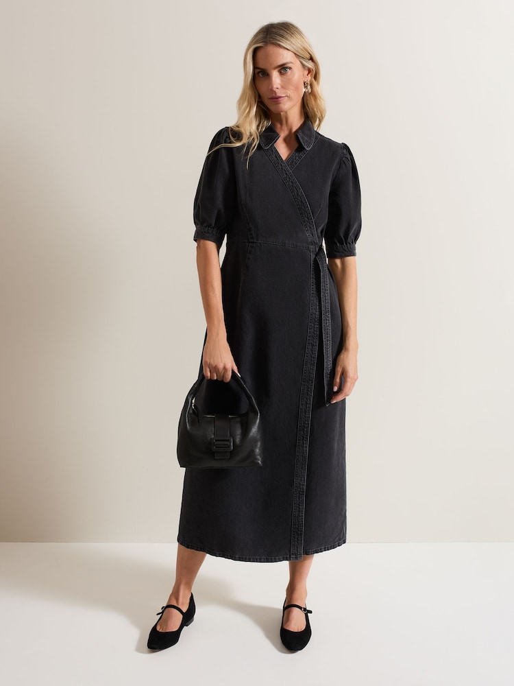 Phase Eight Black Senita 100% Cotton Denim Wrap Dress - Image 1 of 5