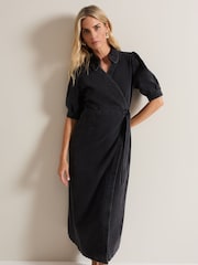 Phase Eight Black Senita 100% Cotton Denim Wrap Dress - Image 3 of 5
