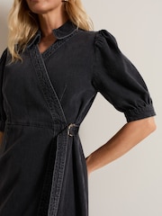 Phase Eight Black Senita 100% Cotton Denim Wrap Dress - Image 4 of 5