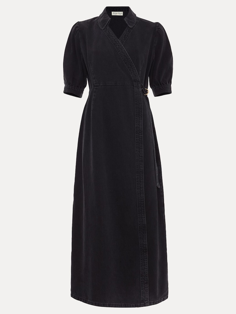 Phase Eight Black Senita 100% Cotton Denim Wrap Dress - Image 5 of 5