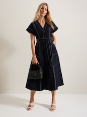 Phase Eight Blue Annalie 100% Cotton Utility Midi Dress - Image 1 of 6