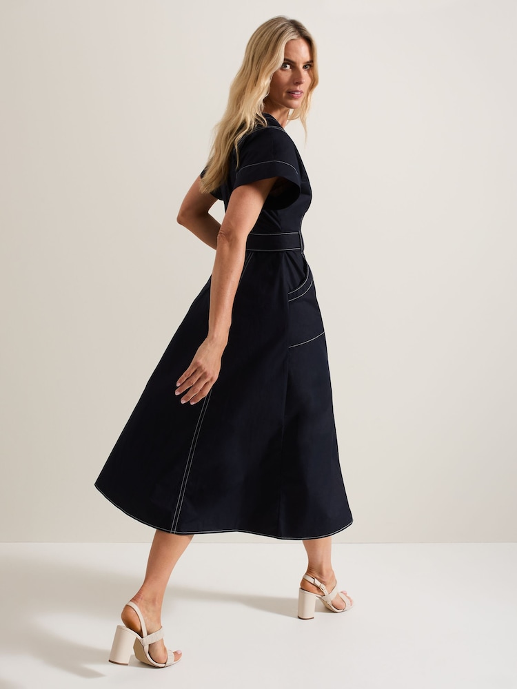 Phase Eight Blue Annalie 100% Cotton Utility Midi Dress - Image 2 of 6