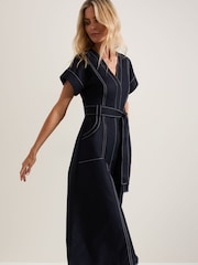 Phase Eight Blue Annalie 100% Cotton Utility Midi Dress - Image 3 of 6