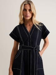 Phase Eight Blue Annalie 100% Cotton Utility Midi Dress - Image 4 of 6