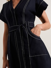 Phase Eight Blue Annalie 100% Cotton Utility Midi Dress - Image 5 of 6