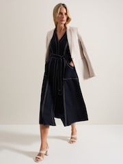 Phase Eight Blue Annalie 100% Cotton Utility Midi Dress - Image 6 of 6