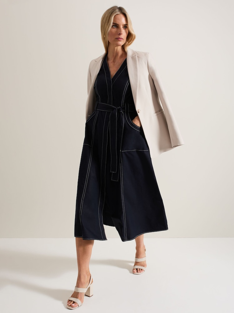 Phase Eight Blue Annalie 100% Cotton Utility Midi Dress - Image 6 of 6