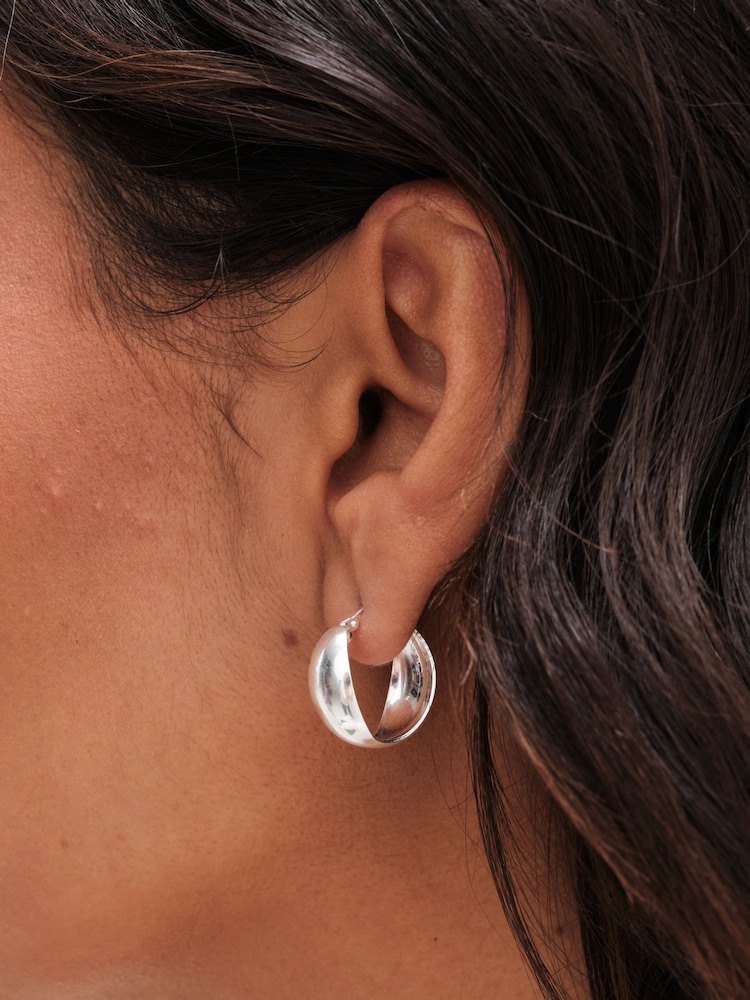 Simply Silver Silver Tone 925 Polished Puff Flat Hoop Earrings - Image 1 of 3