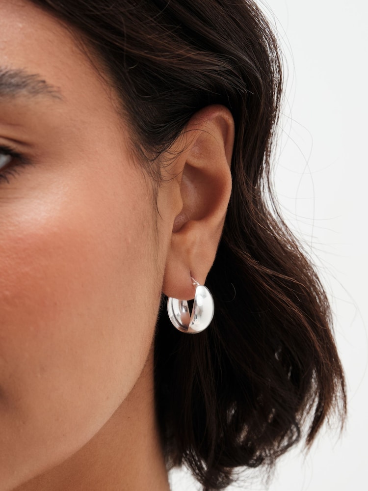 Simply Silver Silver Tone 925 Polished Puff Flat Hoop Earrings - Image 2 of 3