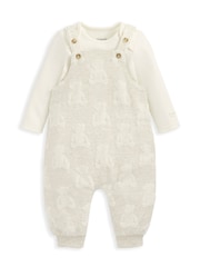 Mamas & Papas 100% Cotton Teddy Bear Textured Brown Dungaree And Bodysuit Set - Image 5 of 7