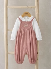 Mamas & Papas Pink 100% Cotton Crinkle Dungaree And Bodysuit Set - Image 1 of 4