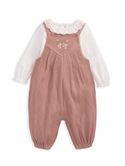 Mamas & Papas Pink 100% Cotton Crinkle Dungaree And Bodysuit Set - Image 2 of 4