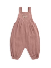 Mamas & Papas Pink 100% Cotton Crinkle Dungaree And Bodysuit Set - Image 4 of 4